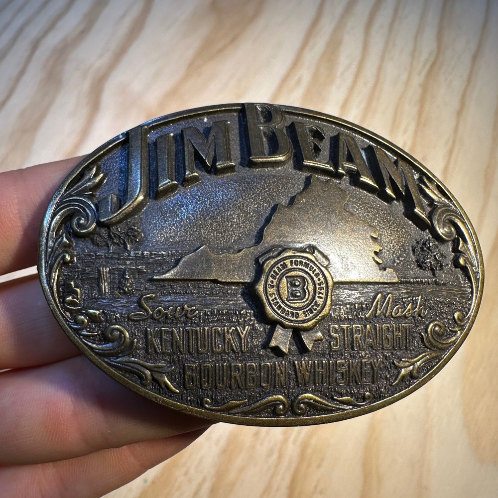 Jim Beam 1993 Limited Edition Vintage Bronze Belt Buckle Kentucky Bourbon USA